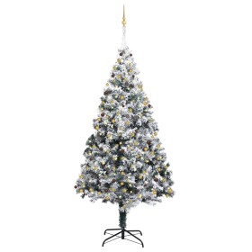 Árbol de Navidad con luces LEDs, bolas y nieve verde 300 cm