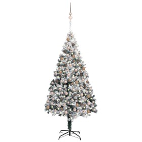 Árbol de Navidad con luces LEDs, bolas y nieve verde 300 cm