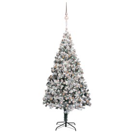 Árbol de Navidad con luces LEDs, bolas y nieve verde 400 cm