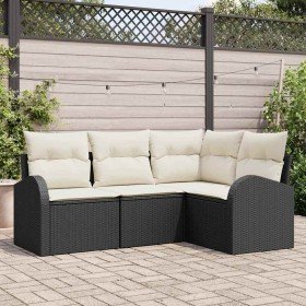 Conjunto de sofá de jardín con cojín 4 pcs Negro Poliratán Conjunto de sofá de jardín con cojín 4 pcs Negro Poliratán
