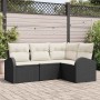 Conjunto de sofá de jardín con cojín 4 pcs Negro Poliratán