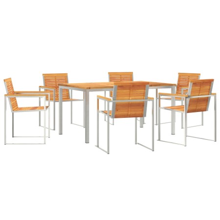 Juego de Comedor de Jardín de 7 Piezas Madera Sólida de Acacia, Mesa de Comedor Exterior 150x90x75 cm Madera Sólida de Acacia...