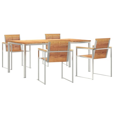 Juego de Comedor de Jardín de 5 Piezas en Madera de Teca, Mesa de Comedor Exterior 180x90x75 cm de Madera de Teca Maciza by ,...