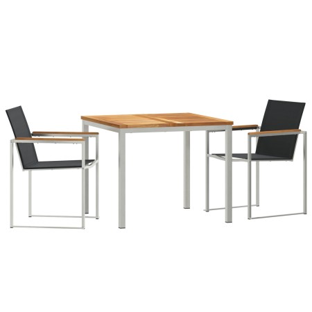 Set de Comedor de Jardín de 3 Piezas en Madera Sólida de Teca, Mesa de Comedor Exterior 90x90x74.5 cm de Madera Sólida de Tec...