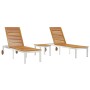 Tumbonas 2 pcs con Mesa de Madera Sólida de Acacia, Tumbona con Ruedas 207x58x35 cm Madera Sólida de Acacia y Acero Inoxidabl...