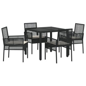 Juego de Comedor de Jardín de 5 Piezas con Cojines de Poliratán Negro by , Garden chairs - Ref: Foro24-3334856, Price: 308,97...
