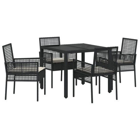 Juego de Comedor de Jardín de 5 Piezas con Cojines de Poliratán Negro by , Garden chairs - Ref: Foro24-3334856, Price: 308,97...