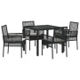 Juego de Comedor de Jardín de 5 Piezas con Cojines de Poliratán Negro by , Garden chairs - Ref: Foro24-3334856, Price: 308,97...