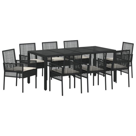 Juego de Comedor de Jardín de 9 Piezas de Rattan Poliéster Negro de , Sillas de jardín - Ref: Foro24-3334860, Precio: 607,11 ...
