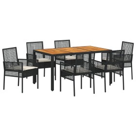 Conjunto de Comedor de Jardín de 7 Piezas con Cojines Negro Polirratán de , Sillas de jardín - Ref: Foro24-3334904, Precio: 5...