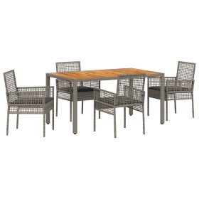 Conjunto de Comedor de Jardín de 5 Piezas con Cojines Gris Poliratán by , Garden chairs - Ref: Foro24-3334911, Price: 384,72 ...