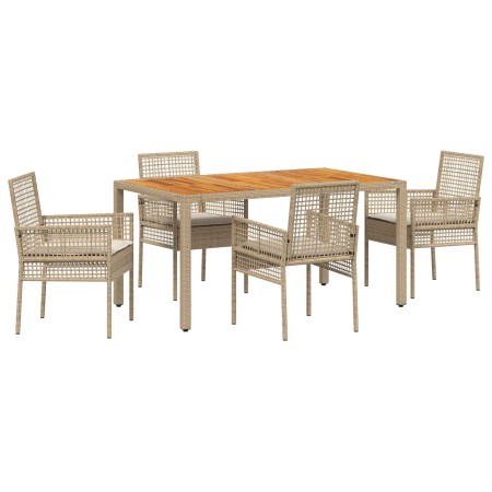 Juego de Comedor de Jardín de 5 Piezas con Cojines Beige de Ratán Poliéster von , Gartenstühle - Ref: Foro24-3334919, Preis: ...