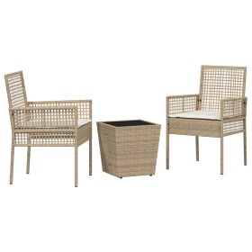 Conjunto de Bistro de Jardín de 3 Piezas con Cojines Beige de Poliratán by , Garden chairs - Ref: Foro24-3334959, Price: 149,...