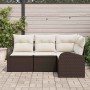 Conjunto de sofá de jardín con cojín 4 pcs Marrón Poliratán