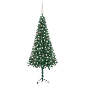 Árbol de Navidad artificial de esquina LED y bolas verde 240 cm