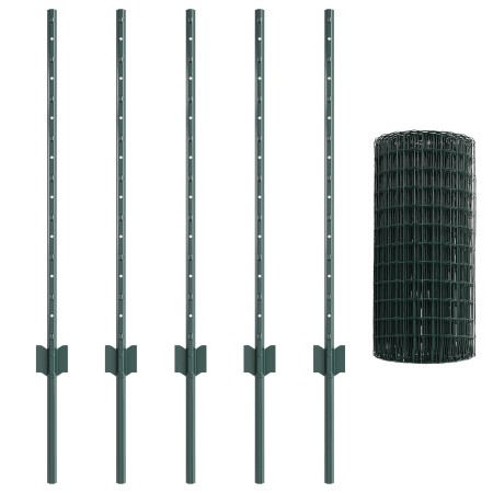 Cerca Euro con 5 postes en U Verde 0.8x10 m de acero de , Postes de cerca - Ref: Foro24-3335966, Precio: 63,32 €, Descuento: %