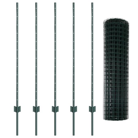Cerca Euro de con 5 Postes en U Verde 1.2x10 m Acero de , Postes de cerca - Ref: Foro24-3335968, Precio: 74,52 €