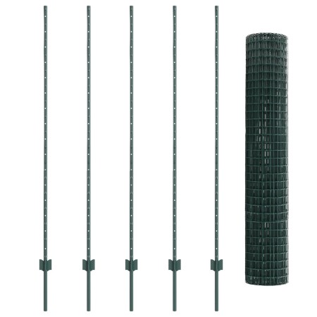 Valla Europea con 5 postes en U Verde 1.5x10 m de acero de , Postes de cerca - Ref: Foro24-3335970, Precio: 90,65 €, Descuent...
