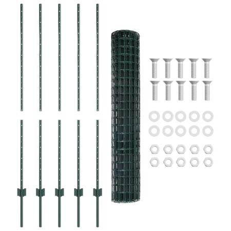 Cerca Euro con 5 Postes en U Verde 1.4x10 m Acero de , Postes de cerca - Ref: Foro24-3335977, Precio: 81,22 €, Descuento: %