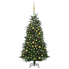 Árbol de Navidad artificial con LEDs y bolas PVC verde 180 cm