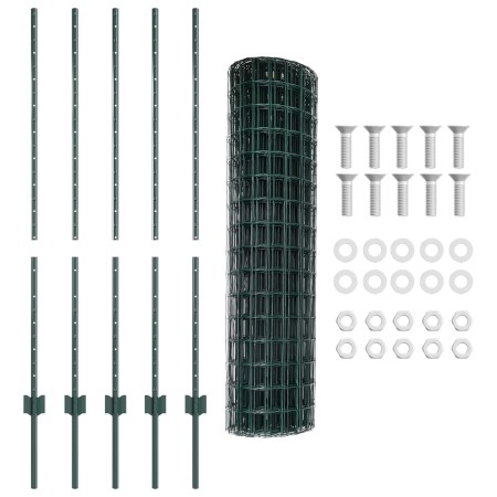Valla Euro con 5 postes en U Verde 1.2x10 m Acero de , Postes de cerca - Ref: Foro24-3335984, Precio: 70,18 €, Descuento: %