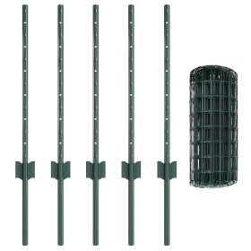 Valla Euro con 5 postes en U Verde 0.6x10 m Acero de , Postes de cerca - Ref: Foro24-3335989, Precio: 46,71 €, Descuento: -5%%