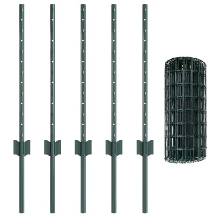 Valla Euro con 5 postes en U Verde 0.6x10 m Acero de , Postes de cerca - Ref: Foro24-3335989, Precio: 42,29 €, Descuento: %