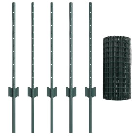 Valla Euro con 5 postes en U Verde 0.6x10 m Acero by , fence posts - Ref: Foro24-3335997, Price: 45,42 €, Discount: %