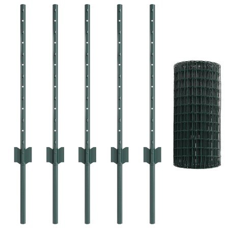 Valla Euro con 5 postes en U Verde 0.6x10 m Acero de , Postes de cerca - Ref: Foro24-3335997, Precio: 45,42 €, Descuento: %