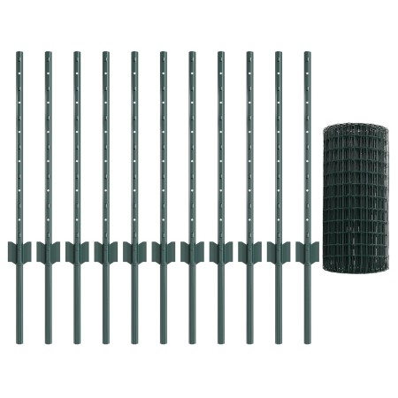Valla Euro con 11 postes en U Verde 0,6x25 m Acero de , Postes de cerca - Ref: Foro24-3336005, Precio: 97,33 €, Descuento: %