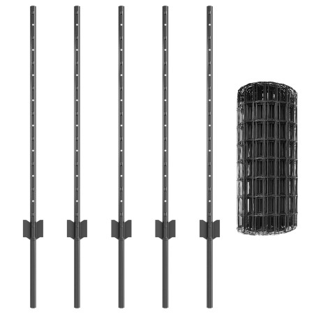 Valla Euro con 5 postes en U Gris 0.8x10 m de acero de , Postes de cerca - Ref: Foro24-3336080, Precio: 48,09 €, Descuento: %