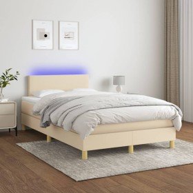 Cama box spring con colchón y LED tela crema 120x200 cm Cama box spring con colchón y LED tela crema 120x200 cm
