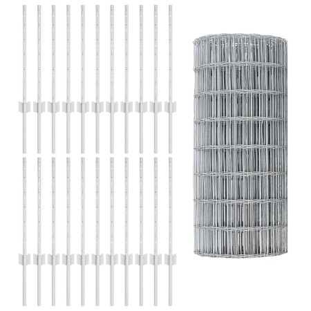 Valla Euro con 11 Postes en Plata 0.6x50 m de Acero de , Postes de cerca - Ref: Foro24-3336211, Precio: 159,48 €, Descuento: %
