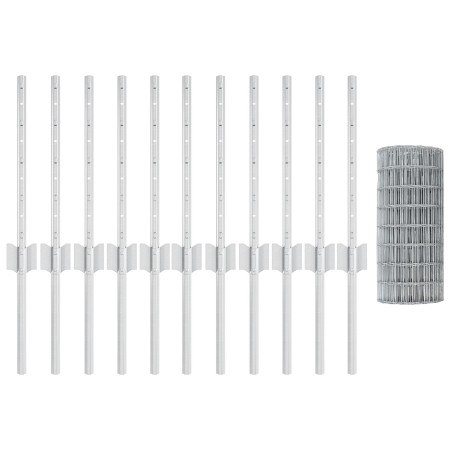 Cerca Euro con 11 Postes en Plata 0,4x25 m Acero de , Postes de cerca - Ref: Foro24-3336222, Precio: 95,00 €, Descuento: %