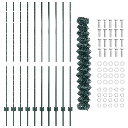 Cerca de Cadena con 10 postes U Verde 1.5x10 m Acero de , Postes de cerca - Ref: Foro24-3336235, Precio: 126,98 €, Descuento: %