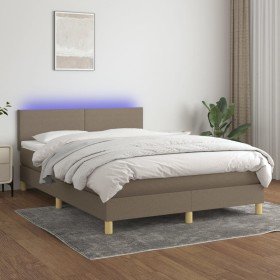 Cama box spring colchón y luces LED tela gris taupe 140x190 cm Cama box spring colchón y luces LED tela gris taupe 140x190 cm