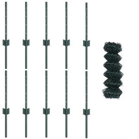 Cerca de Eslabones de Cadena con 10 postes verdes 0.4x10 m de acero de , Postes de cerca - Ref: Foro24-3336237, Precio: 55,02...