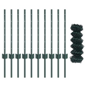 Cerca de Eslabones de Cadena con 10 Postes U Verde 0.6x10 m Acero by , fence posts - Ref: Foro24-3336238, Price: 75,09 €, Dis...