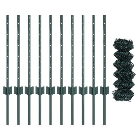 Cerca de Eslabones de Cadena con 10 Postes U Verde 0.6x10 m Acero by , fence posts - Ref: Foro24-3336238, Price: 75,09 €, Dis...