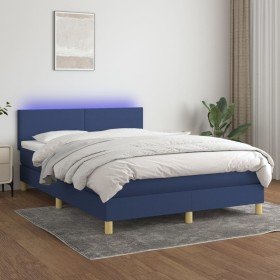 Cama box spring colchón y luces LED tela azul 140x190 cm Cama box spring colchón y luces LED tela azul 140x190 cm
