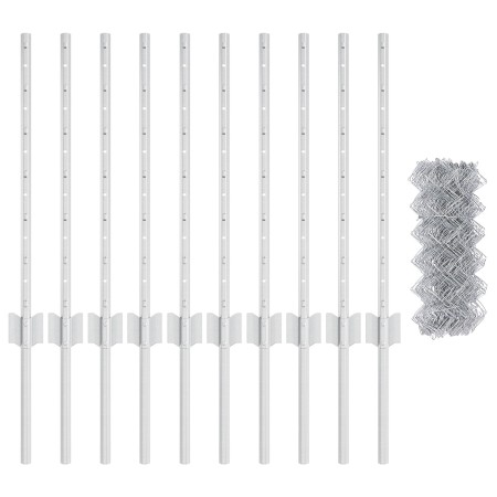 Cerca de Cadena con 10 U Pilas Plata 0.6x10 m Acero de , Postes de cerca - Ref: Foro24-3336294, Precio: 66,91 €, Descuento: %