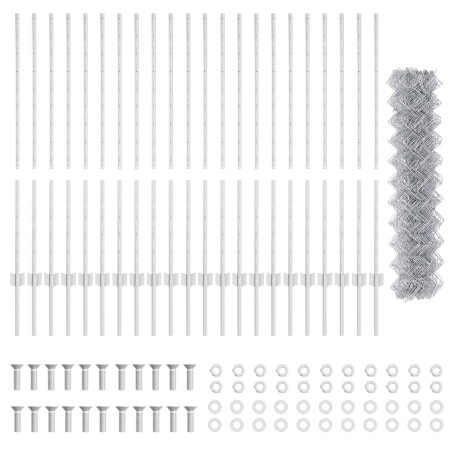 Valla de eslabones de cadena con 44 postes en plata 1.2m x 25m de acero de , Postes de cerca - Ref: Foro24-3336308, Precio: 1...