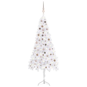 Árbol de Navidad de esquina LED y bolas PVC blanco 240 cm