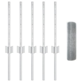 Cerca de Alambre Soldado con 5 Postes en U Plateada 0.4x10 m Acero by , fence posts - Ref: Foro24-3336311, Price: 32,09 €, Di...