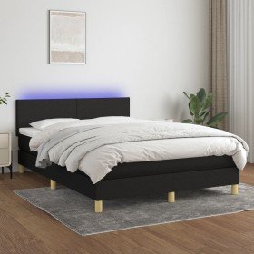 Cama box spring colchón y luces LED tela negro 140x200 cm Cama box spring colchón y luces LED tela negro 140x200 cm