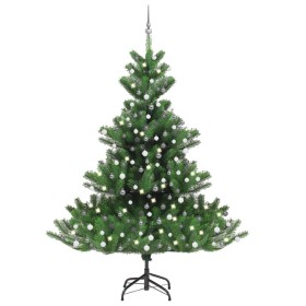 Árbol de Navidad abeto Nordmann con LEDs y bolas verde 240 cm