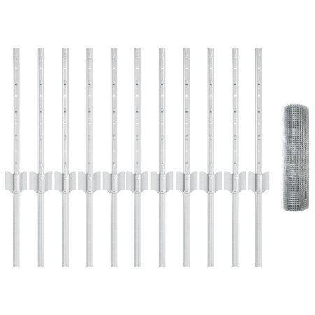 Cerca de Alambre Soldado con 11 Postes en Plata 0.4x25 m de Acero de , Postes de cerca - Ref: Foro24-3336345, Precio: 56,87 €...