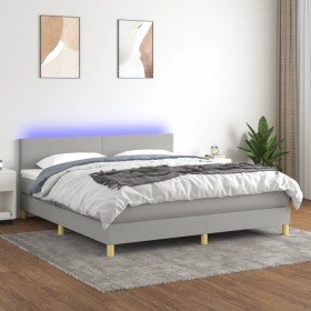 Cama box spring con colchón tela y LED gris claro 160x200 cm Cama box spring con colchón tela y LED gris claro 160x200 cm