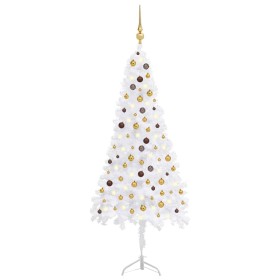 Árbol de Navidad de esquina LED y bolas PVC blanco 240 cm