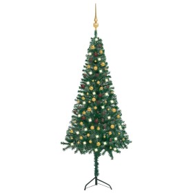 Árbol de Navidad artificial de esquina LED y bolas verde 240 cm